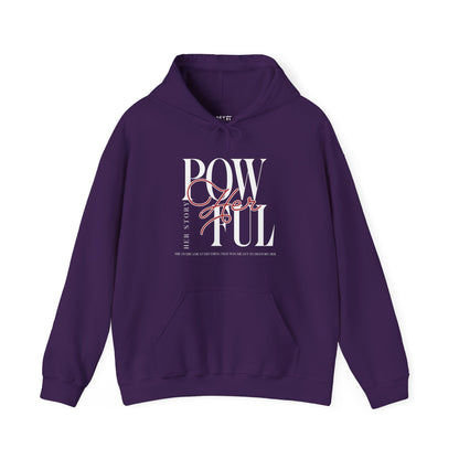 front-of-woman-hoodie-pow-herful-her-story-closeup-purple