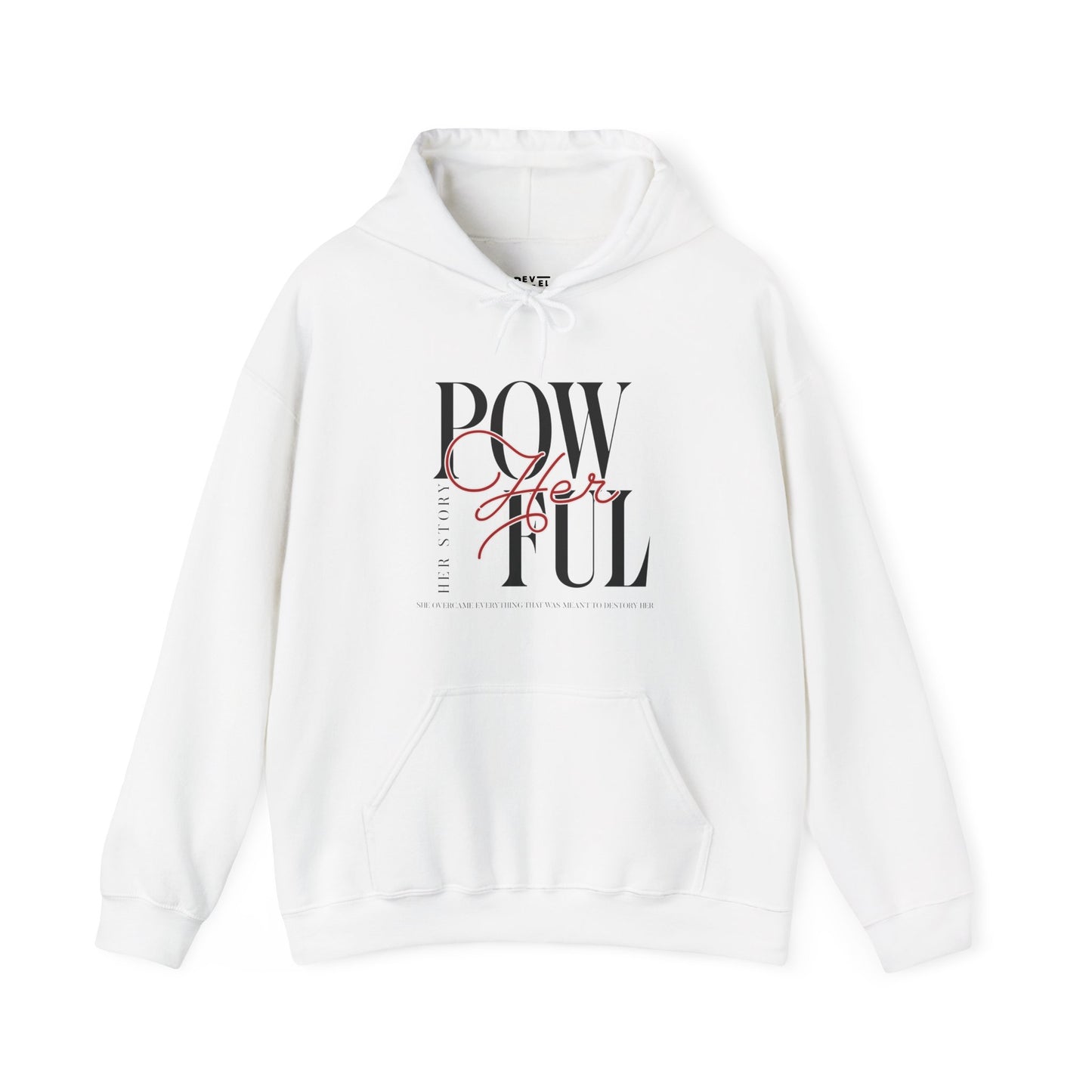 front-of-woman-hoodie-pow-herful-her-story-closeup-white