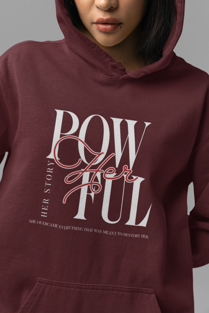 front-of-woman-hoodie-pow-herful-her-story-maroon