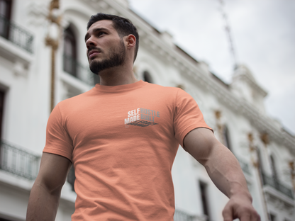 person-wearing-t-shirt-front-of-tee-that-says-self-made-hustle-built-legacy-bound-color-sunset