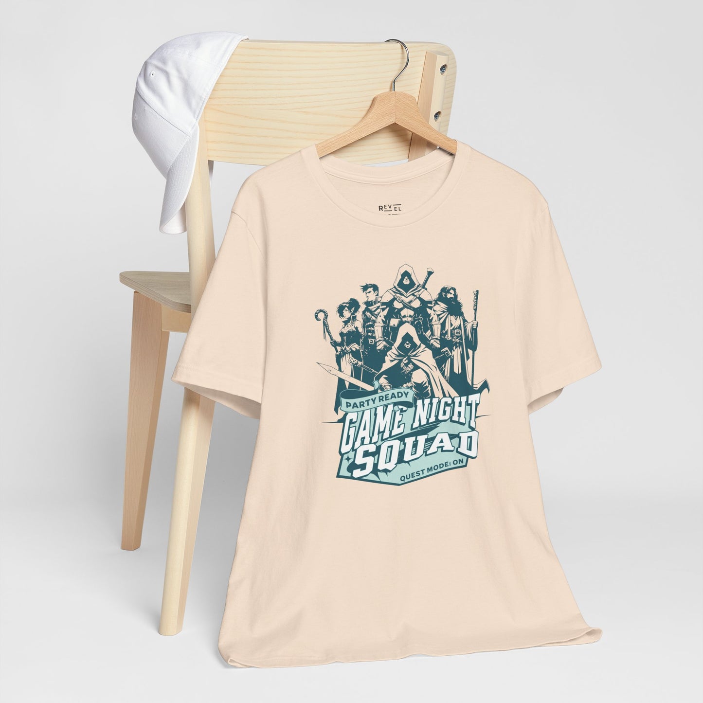 cream-t-shirt-with-'Game Night Squad'-graphic-tabletop-rpg-tee