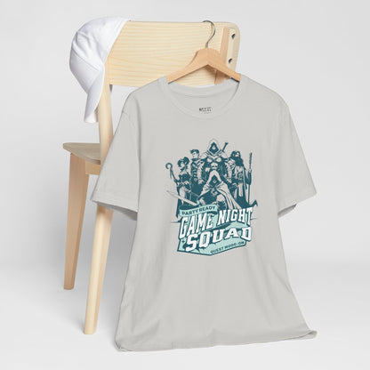 silver-t-shirt-with-'Game Night Squad'-graphic-tabletop-rpg-tee