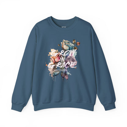 grow-in-grace-watercolors-woman-sweatshirt-closeup-indigo