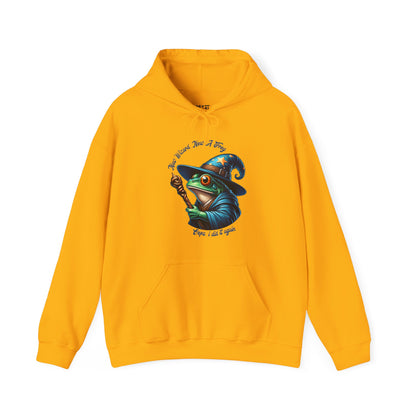 gold-hoodie-with-a-graphic-of-a-frog-in-a-witch-hat