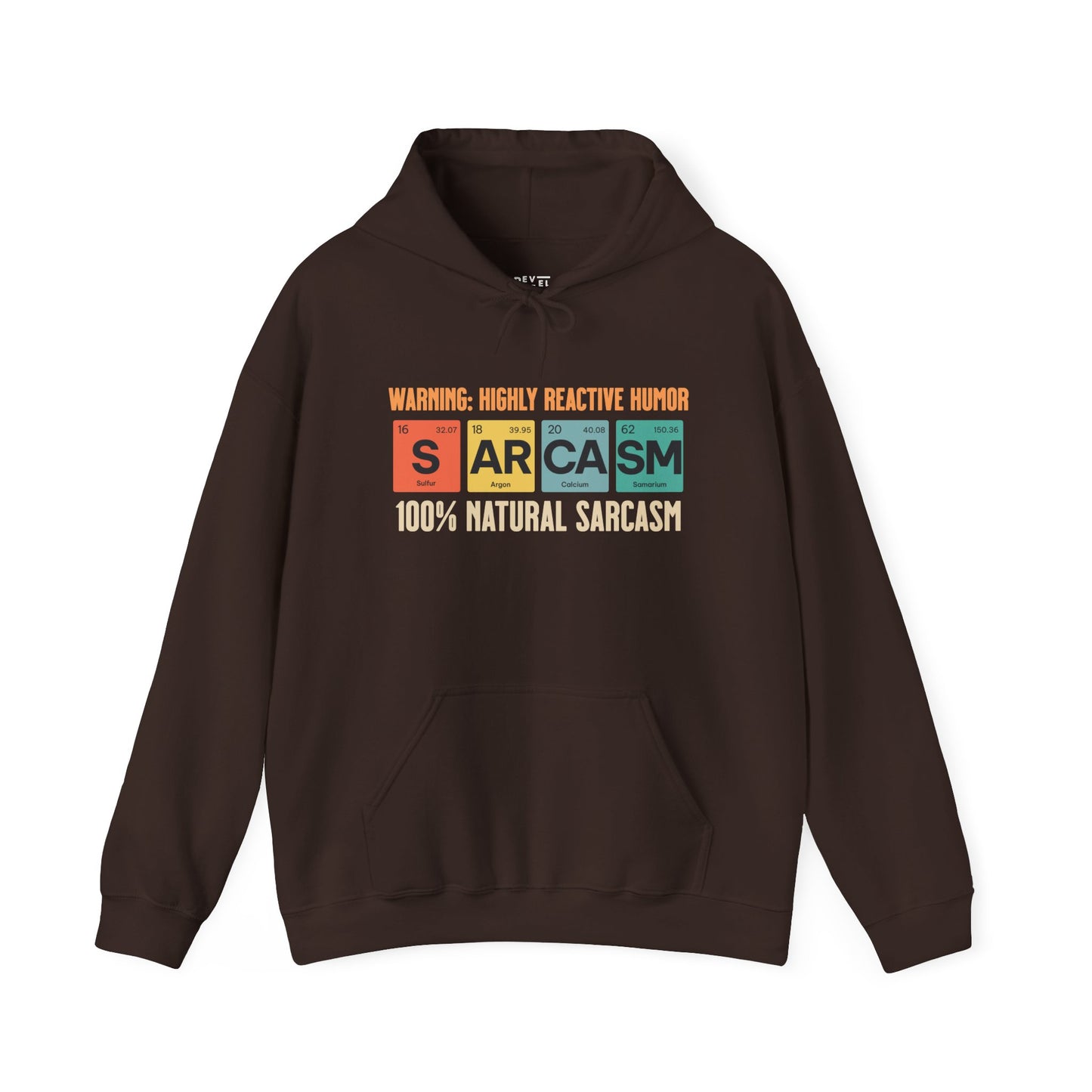 brown-hoodie-showing-graphic-design-of-elements-from-periodic-table-spells-sarcasm