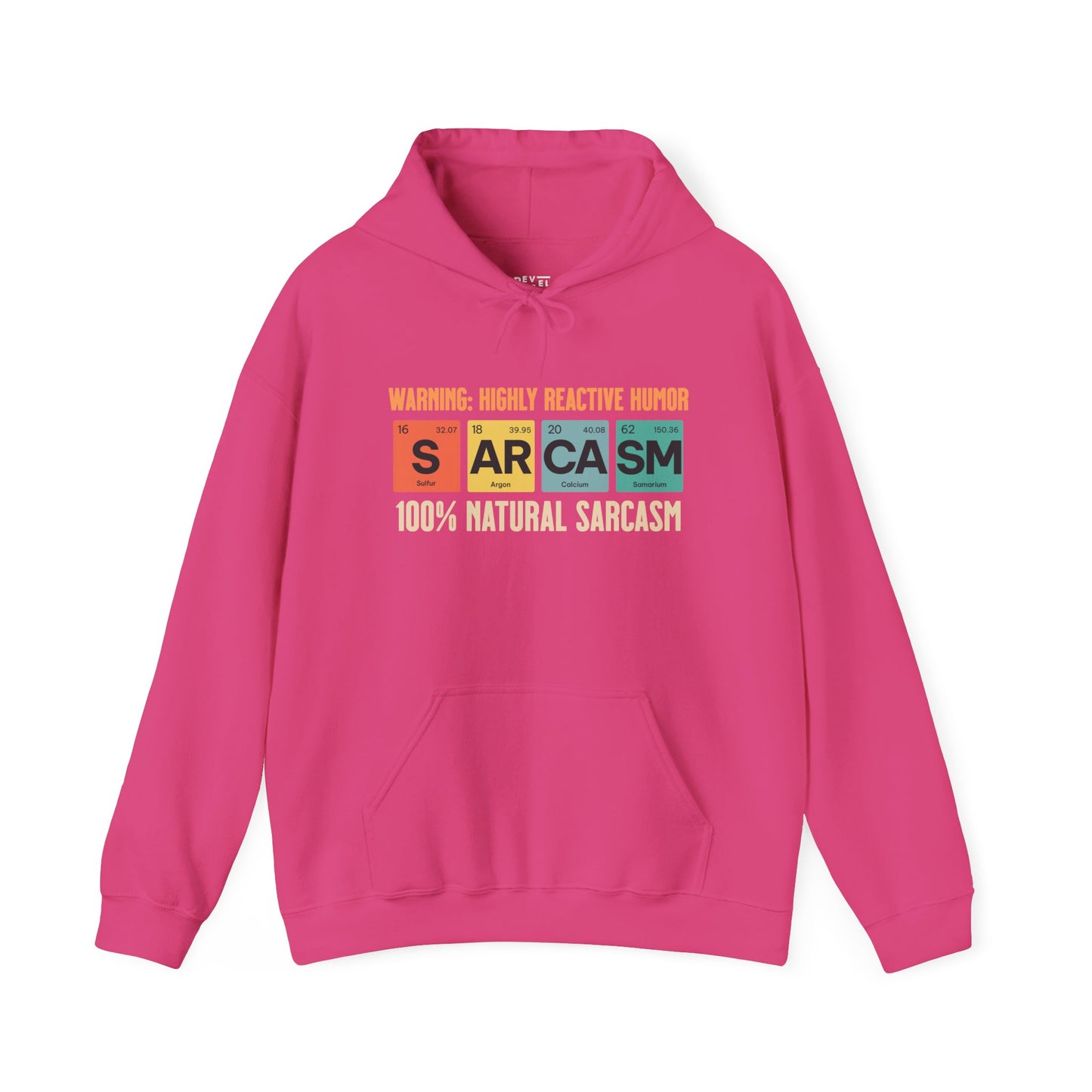 pink-hoodie-showing-graphic-design-of-elements-from-periodic-table-spells-sarcasm