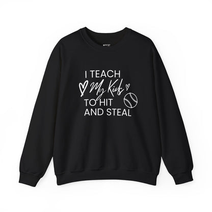 i-teach-my-kids-to-hit-and-steal-baseball-mom-sweatshirt-closeup-black