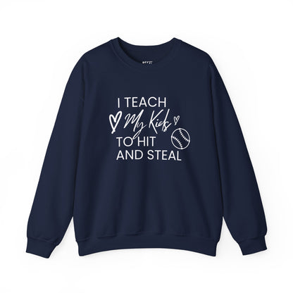 i-teach-my-kids-to-hit-and-steal-baseball-mom-sweatshirt-closeup-navy