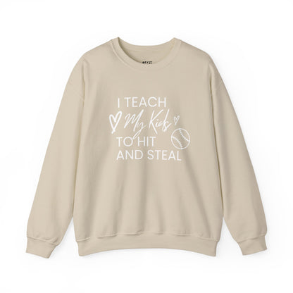 i-teach-my-kids-to-hit-and-steal-baseball-mom-sweatshirt-closeup-sand