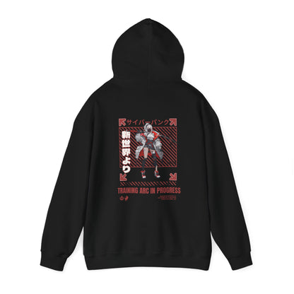 japanese-anime-mens-graphic-hoodie-training-arc-back-view-closeup-black