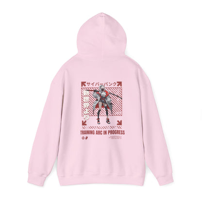 japanese-anime-mens-graphic-hoodie-training-arc-back-view-closeup-pink