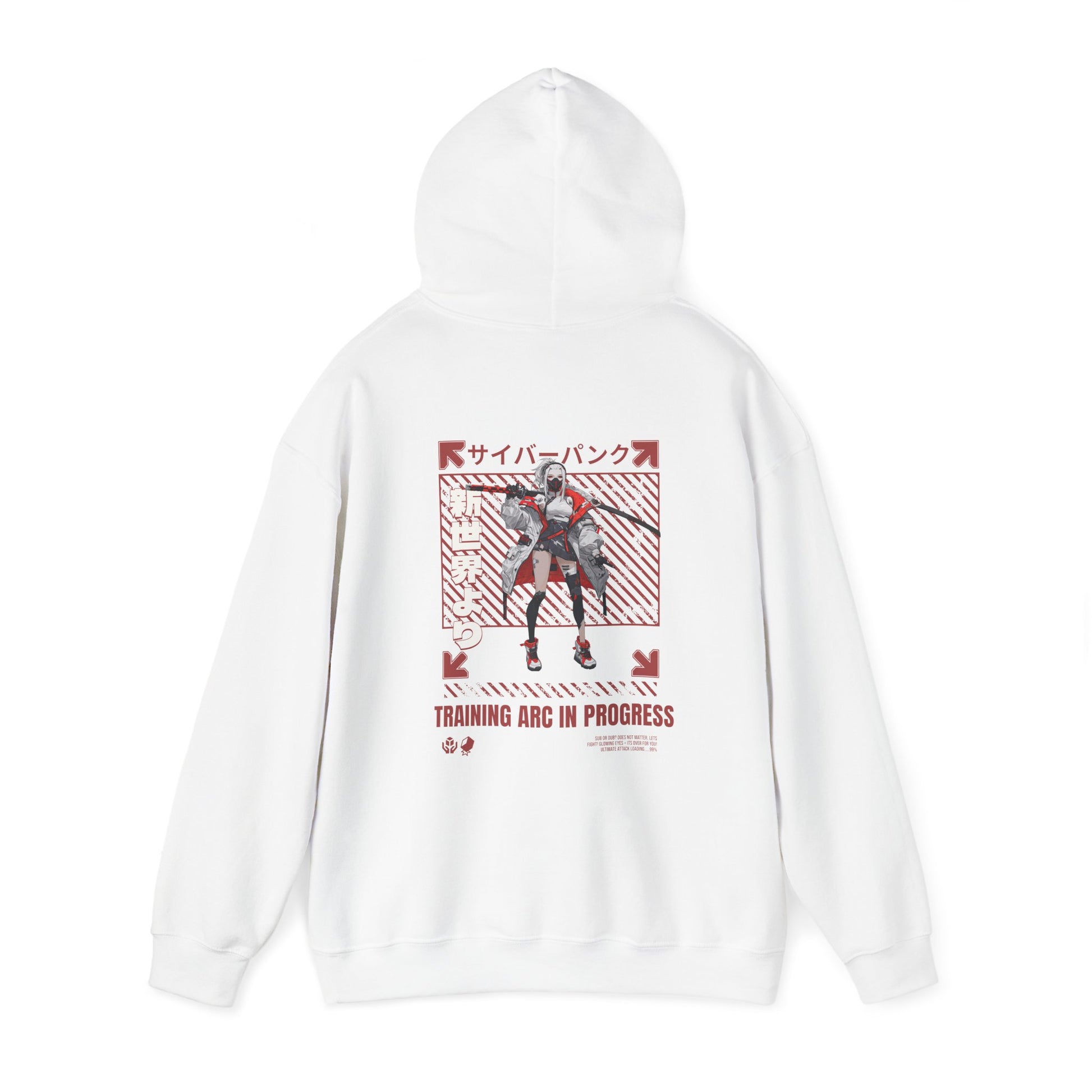 japanese-anime-mens-graphic-hoodie-training-arc-back-view-closeup-white