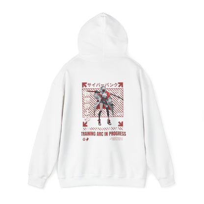 japanese-anime-mens-graphic-hoodie-training-arc-back-view-closeup-white