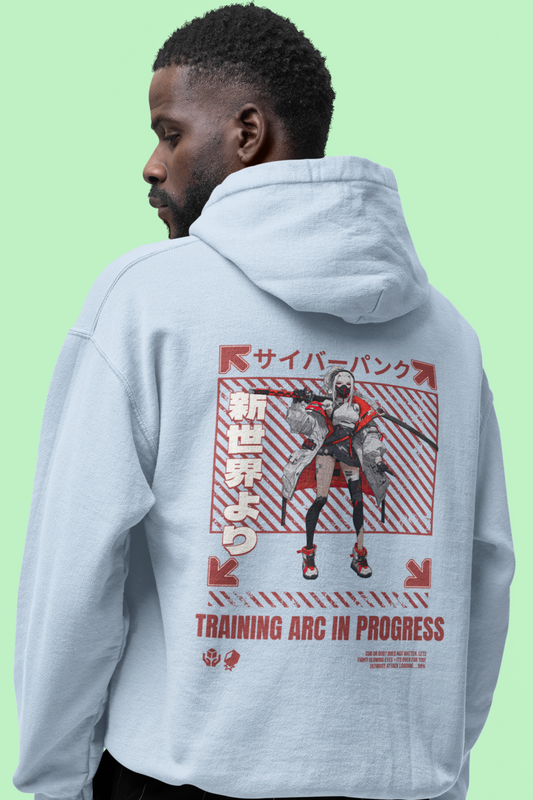 japanese-anime-mens-graphic-hoodie-training-arc-back-view-light-blue