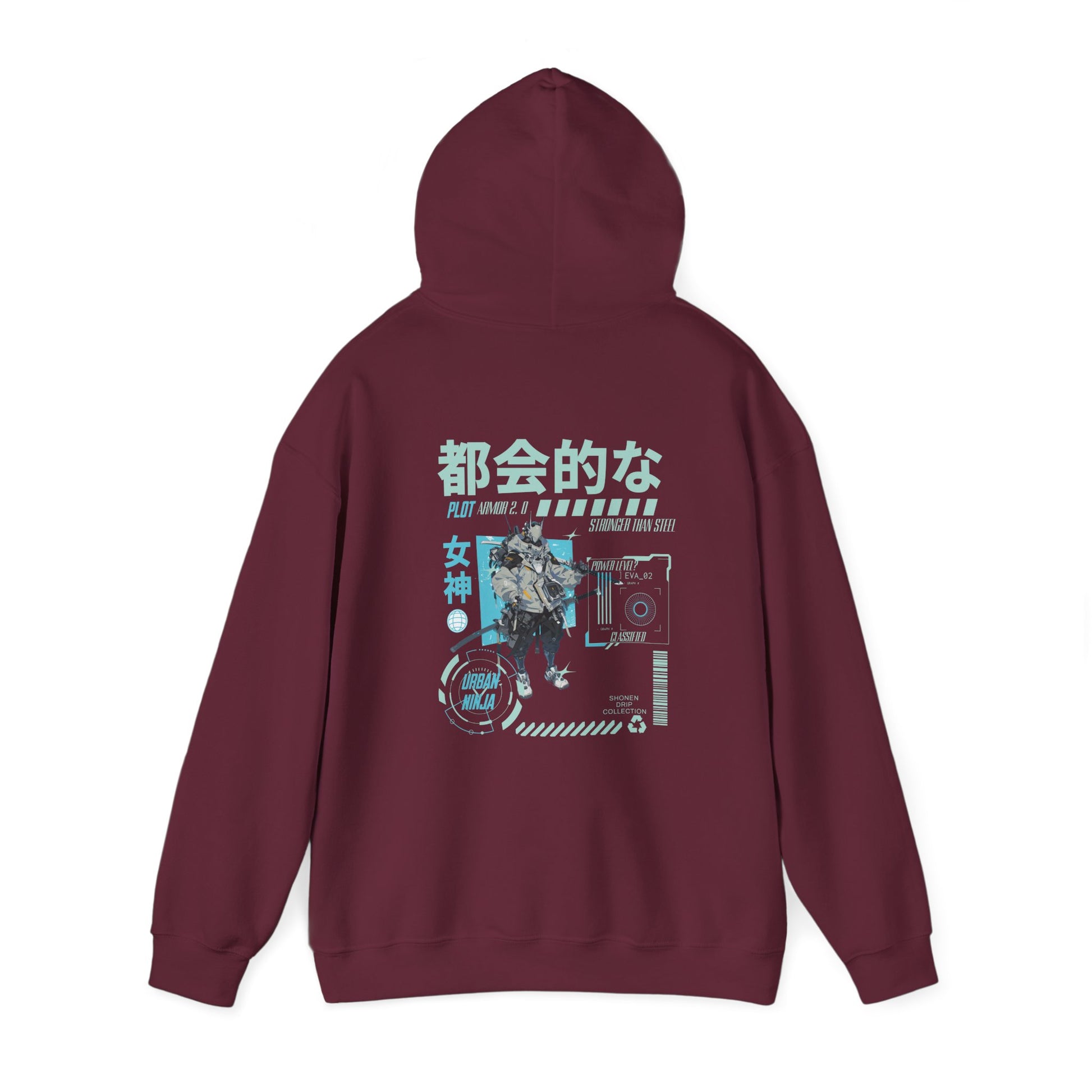 japanese-anime-plot-armor-mens-hoodie-back-closeup-maroon