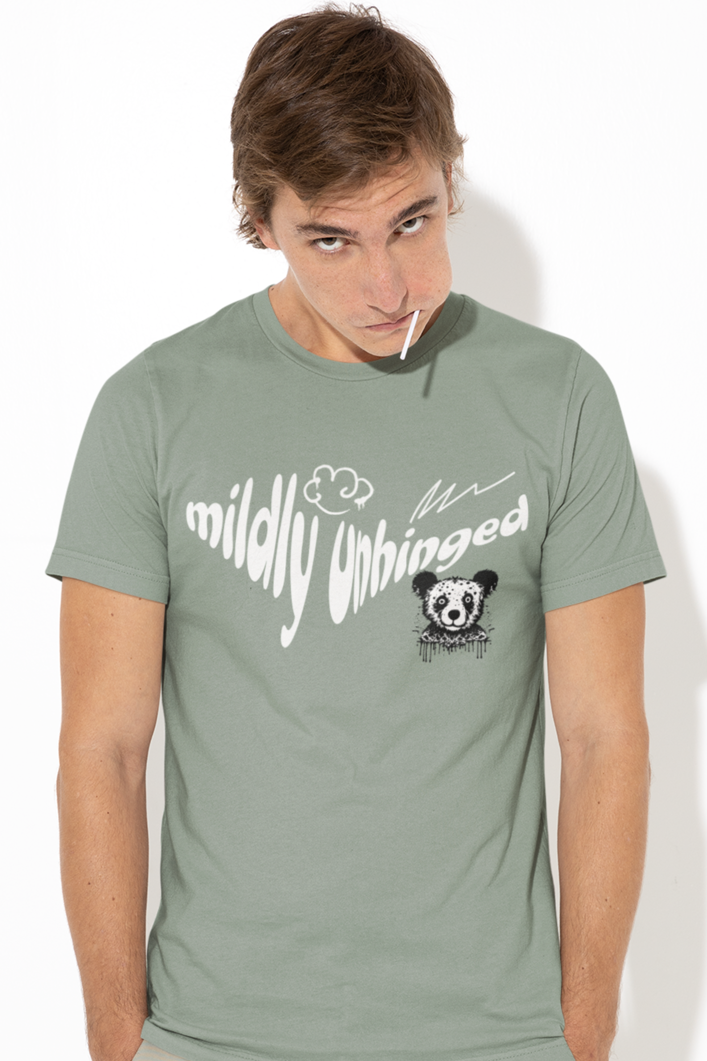 man-wearing-mildly-unhinged-funny-tee-color-green