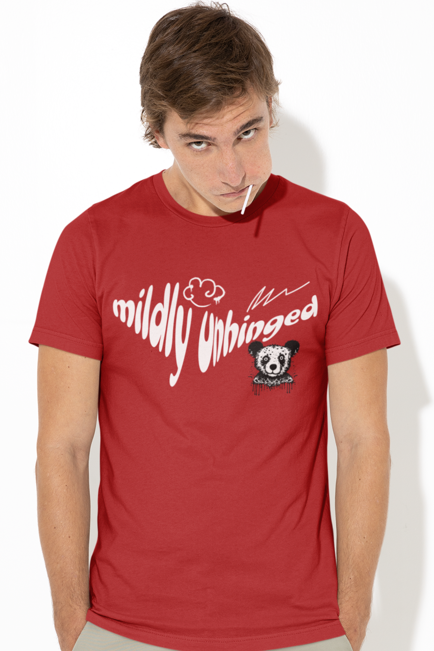 man-wearing-mildly-unhinged-funny-tee-color-red
