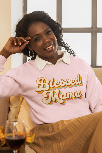 mom-wearing-blessed-mama-sweatshirt-pink