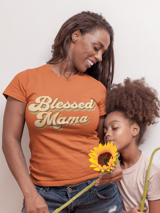 mom-wearing-blessed-mama-tee-orange