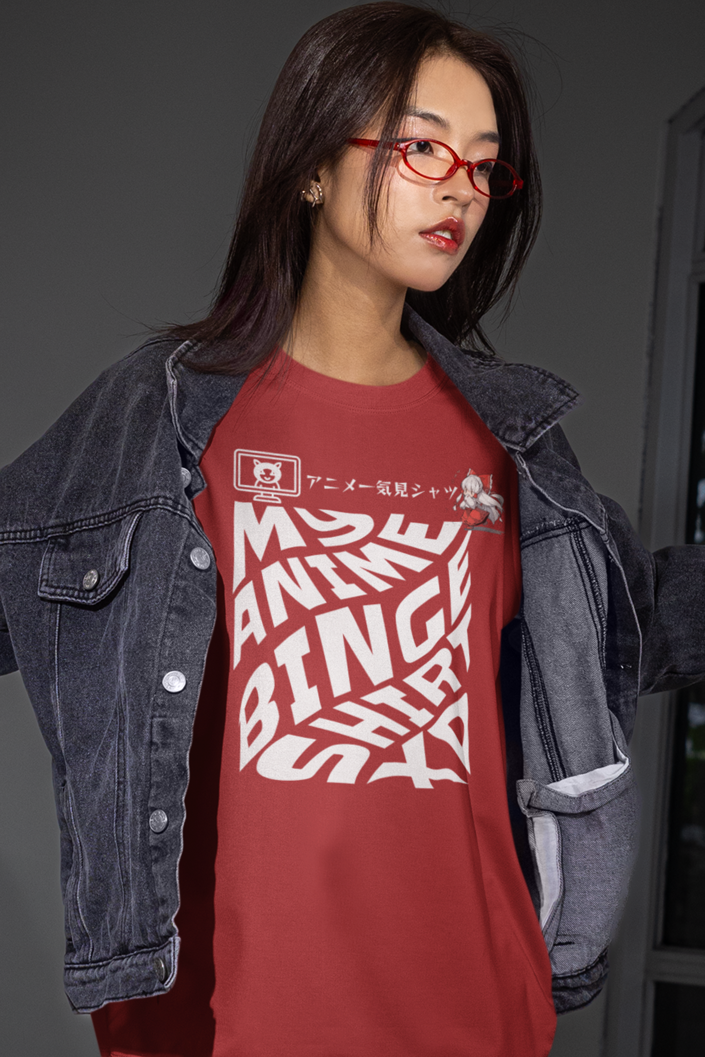 person-wearing-anime-binge-graphic-tee-color-red