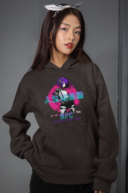 person-wearing-anime-npc-graphic-hoodie-chocolate-color