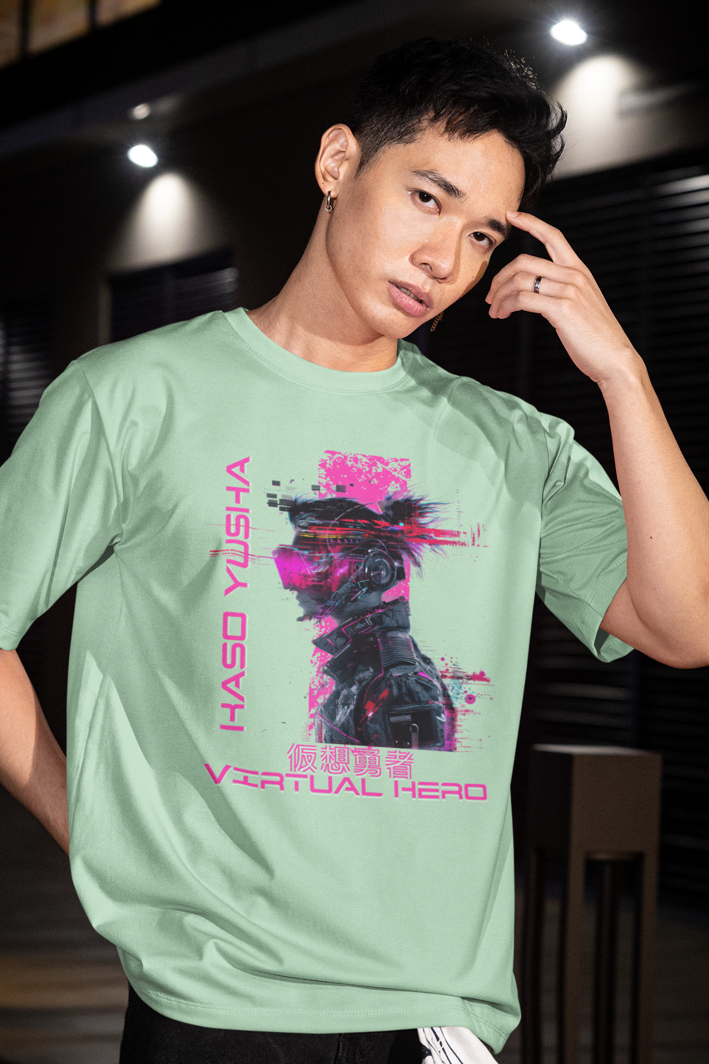 person-wearing-anime-virtual-hero-tee-color-green