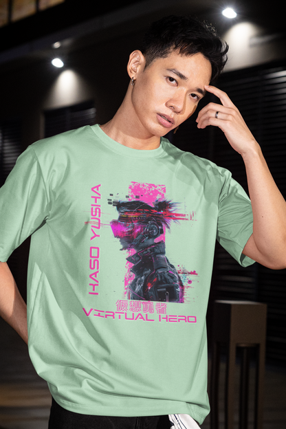 person-wearing-anime-virtual-hero-tee-color-green