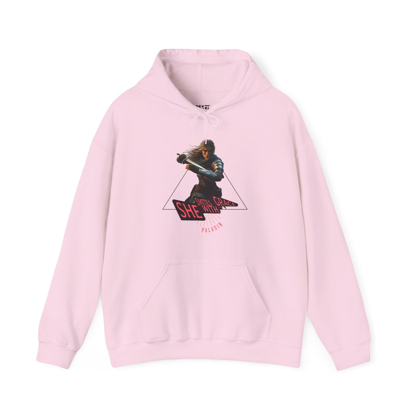 White-hoodie-with-female-paladin-graphic-design-color-pink