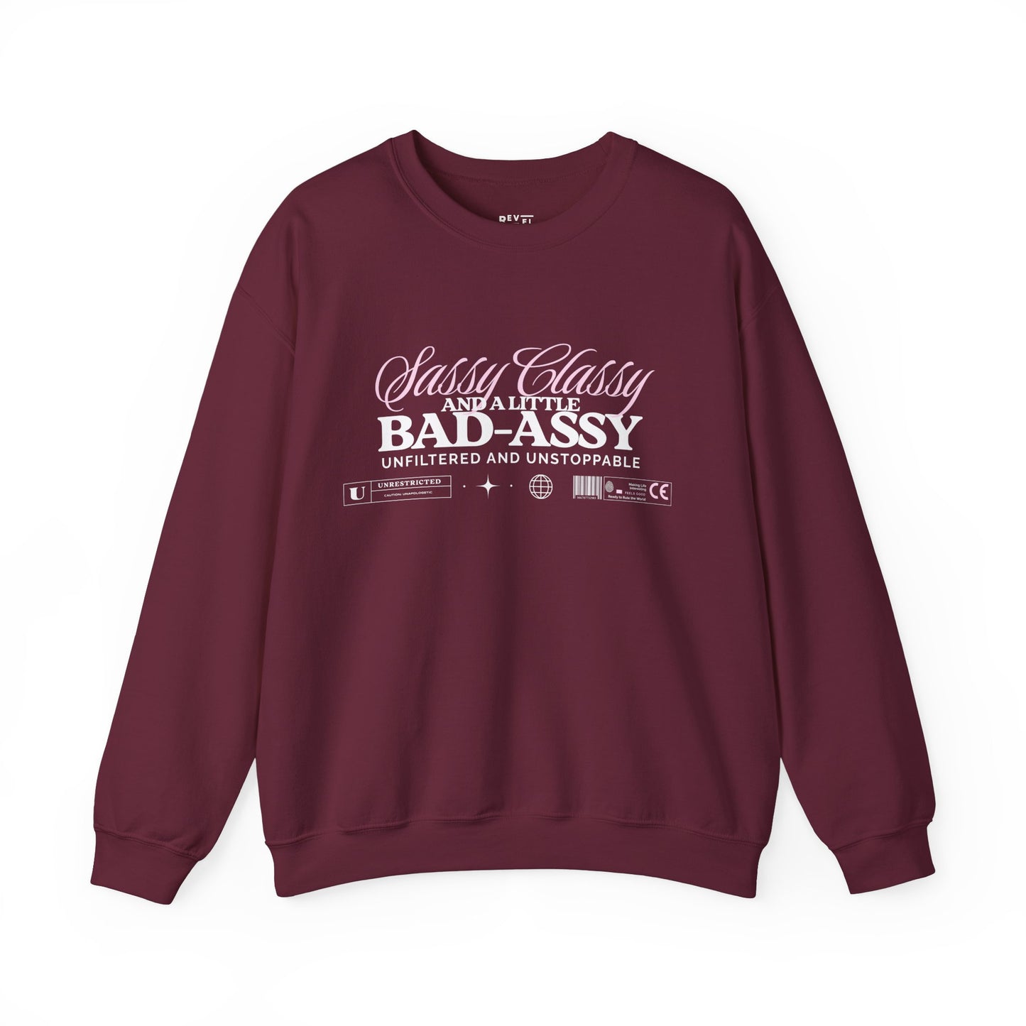sassy-classy-badassy-sweatshirt-closeup-maroon
