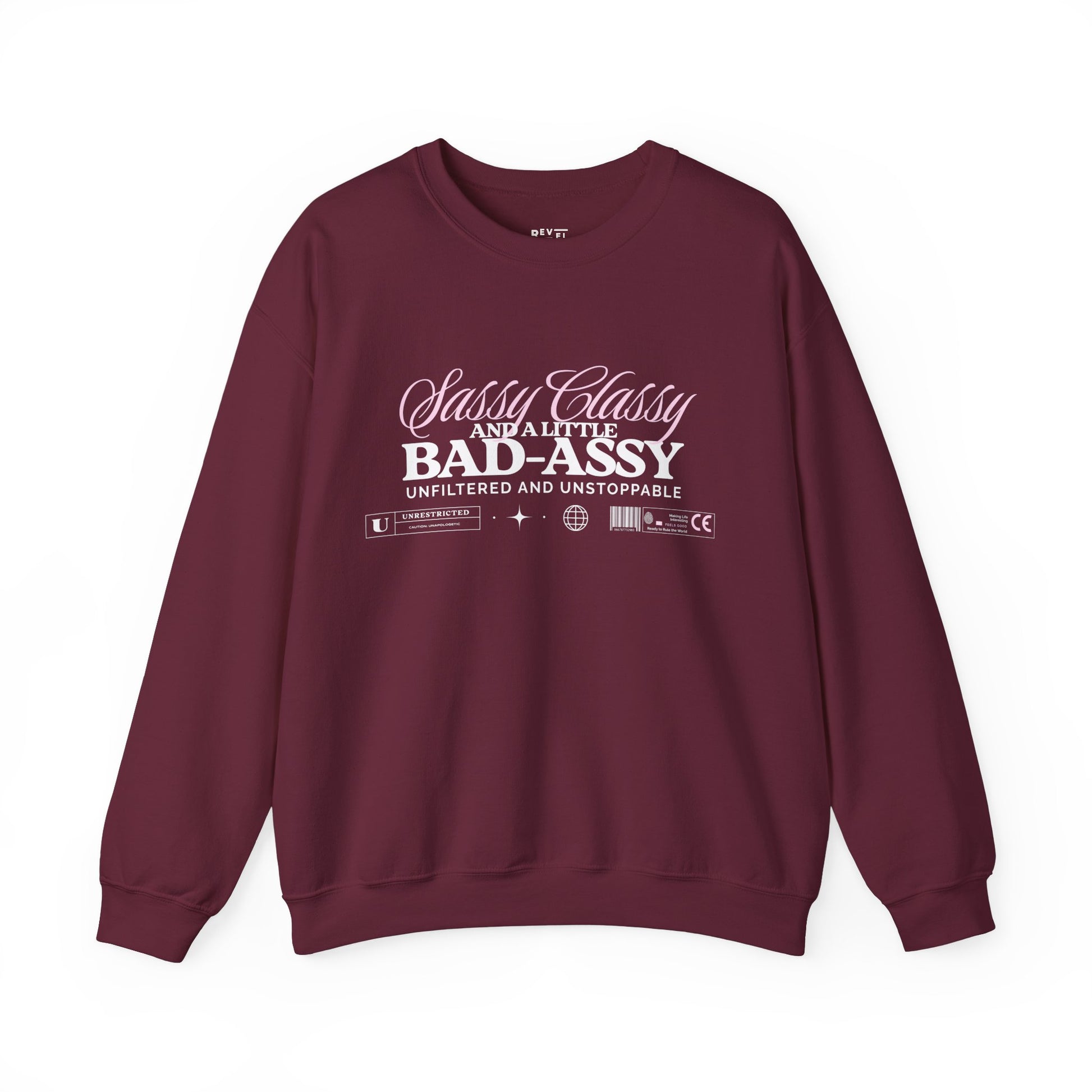 sassy-classy-badassy-sweatshirt-closeup-maroon