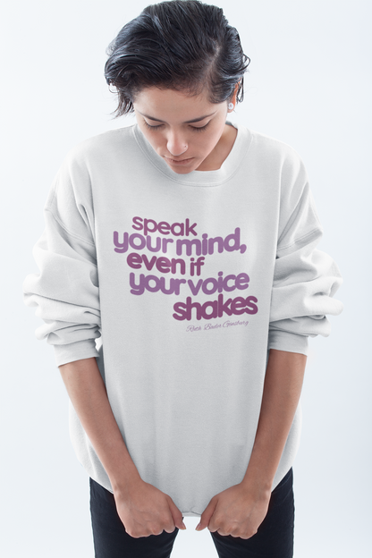 short-haired-woman-pulling-down-her-sweatshirt-wearing-women-empoowerment-shirt-white