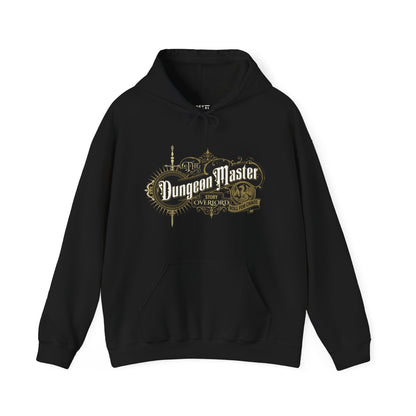White-hoodie-with-Dungeon-Master-logo-on-a-black