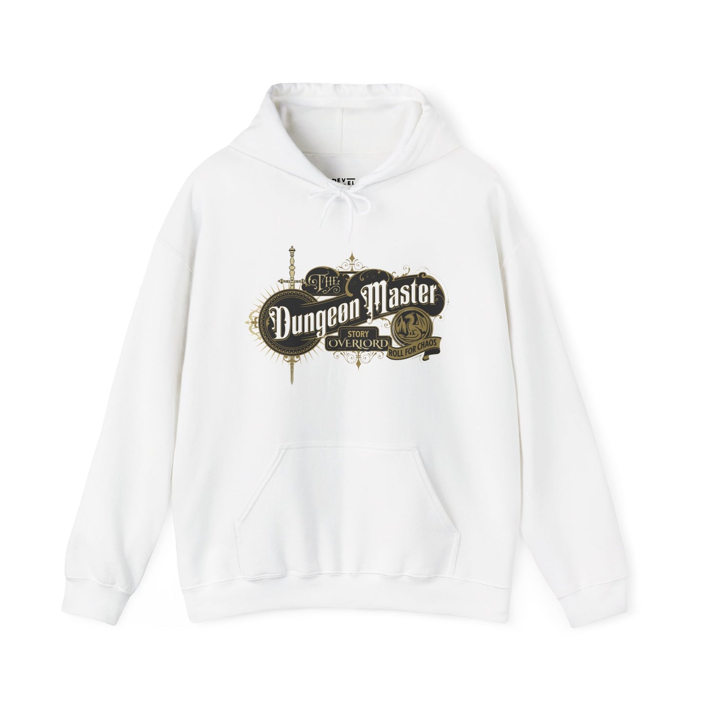 White-hoodie-with-Dungeon-Master-logo-on-a-white