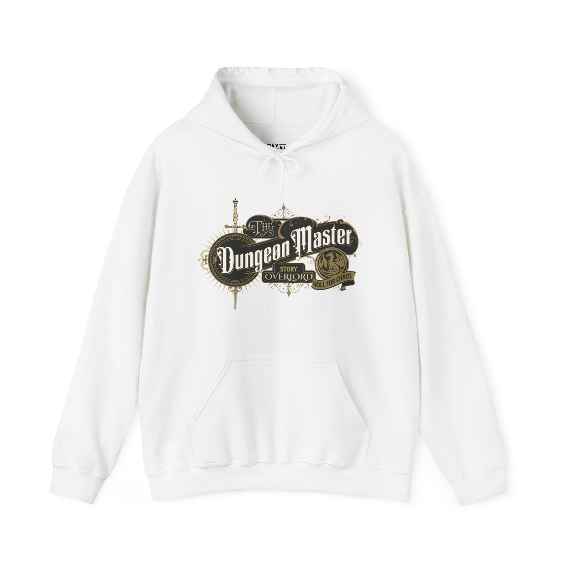 White-hoodie-with-Dungeon-Master-logo-on-a-white
