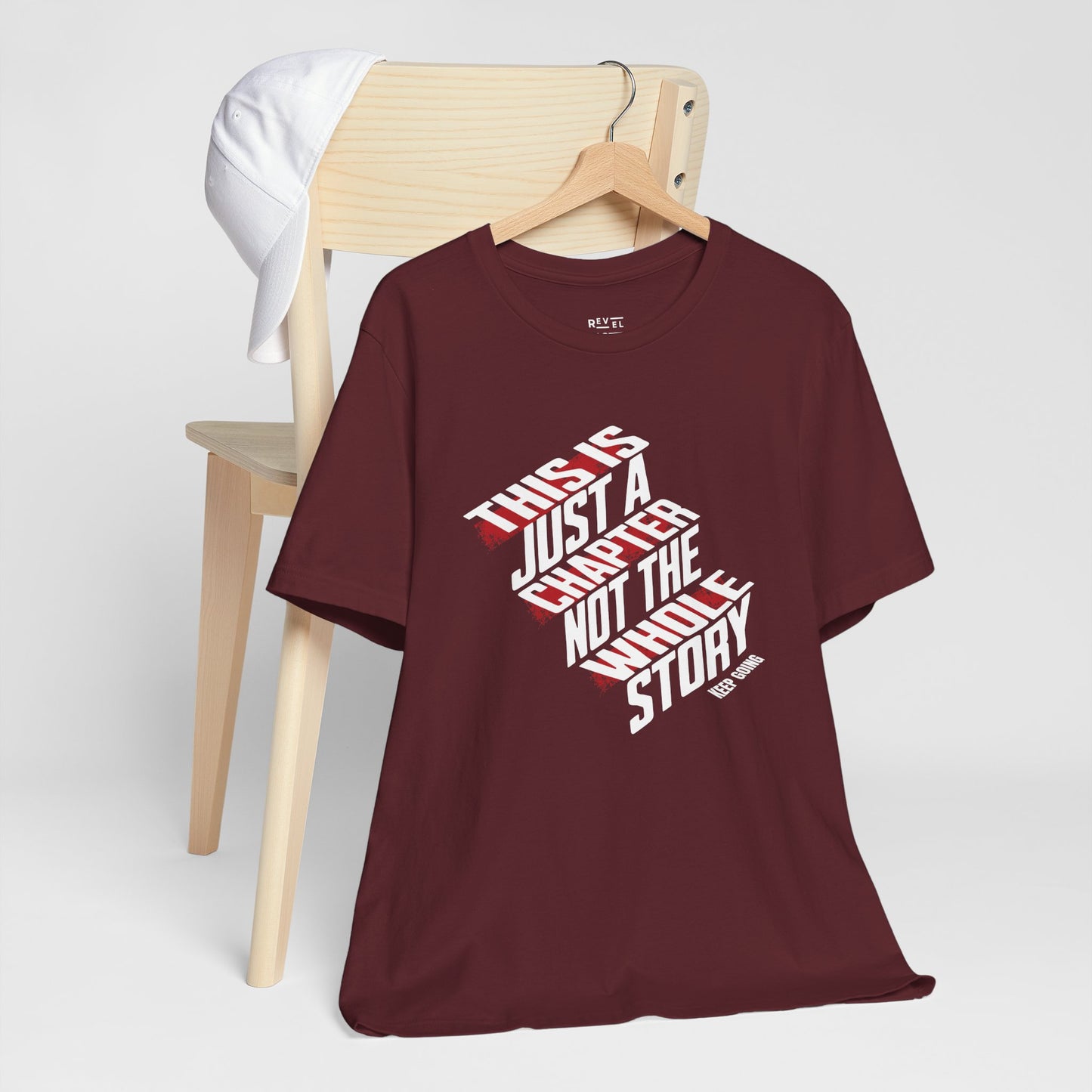 this-is-just-a-chapter-not-the-whole-story-keep-going-mental-health-tshirt-closeup-maroon