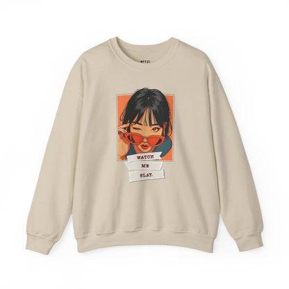 watch-me-slay-woman-empowerment-graphic-design-sweatshirt-color-sand