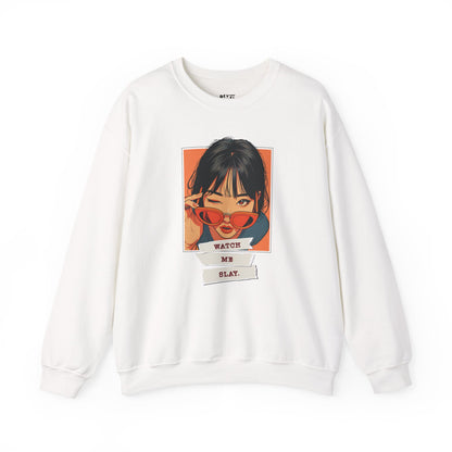 watch-me-slay-woman-empowerment-graphic-design-sweatshirt-color-white