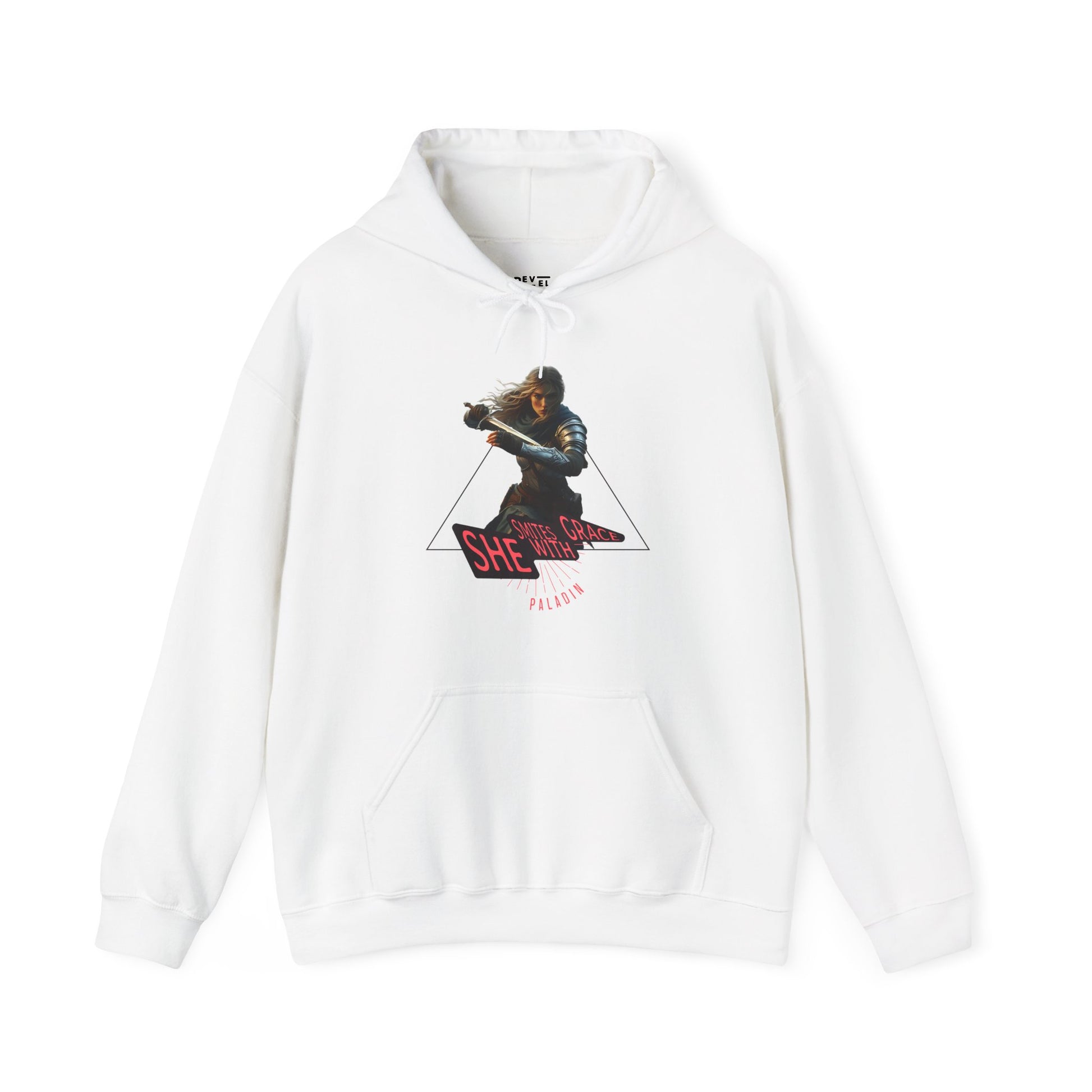 White-hoodie-with-female-paladin-graphic-design-color-white