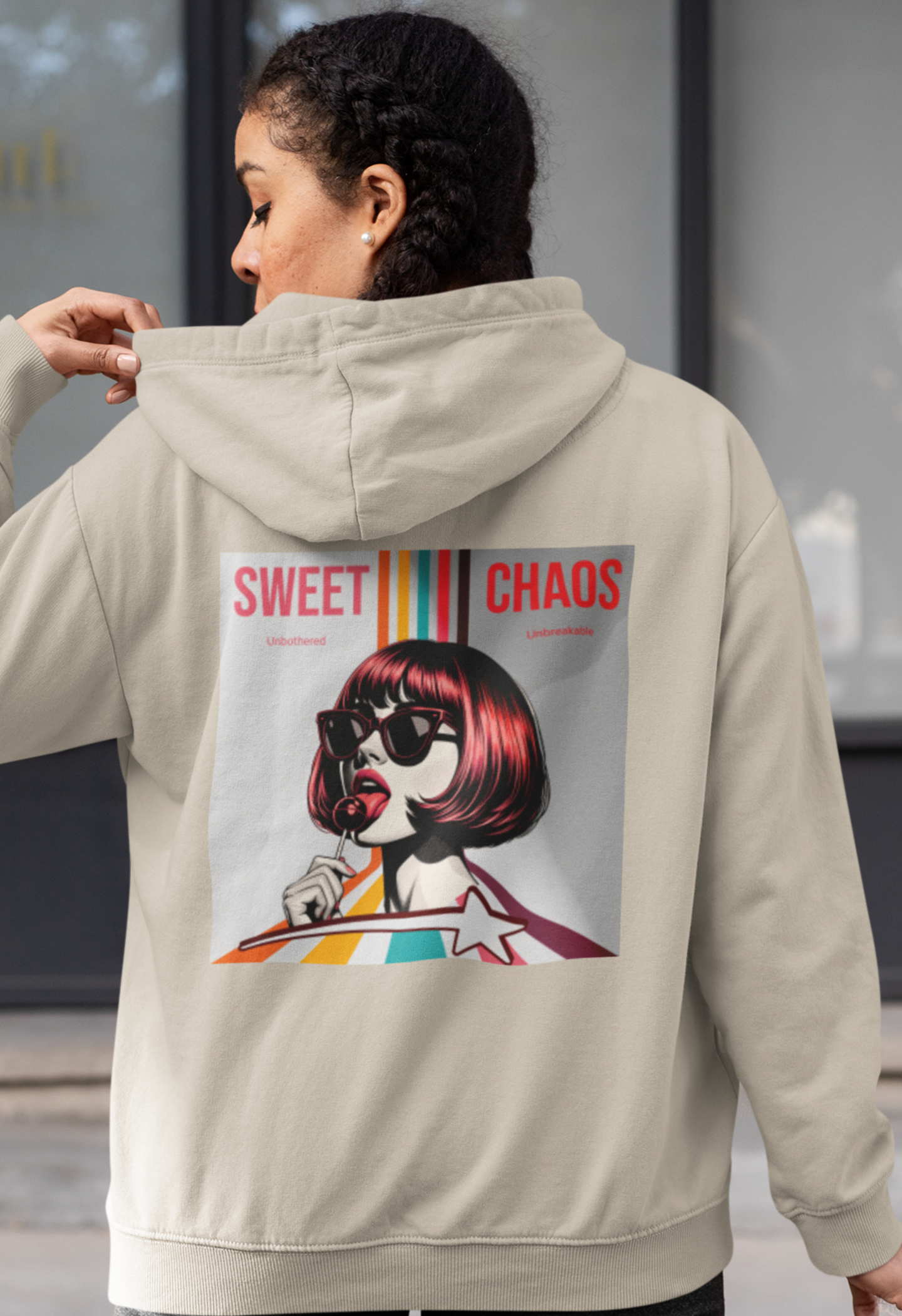 woman-wearing-sassy-girl-sweet-chaos-graphics-back-hoodie-color-sand