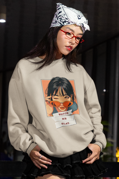 woman-wearing-watch-me-slay-woman-empowerment-graphic-design-sweatshirt-color-sand