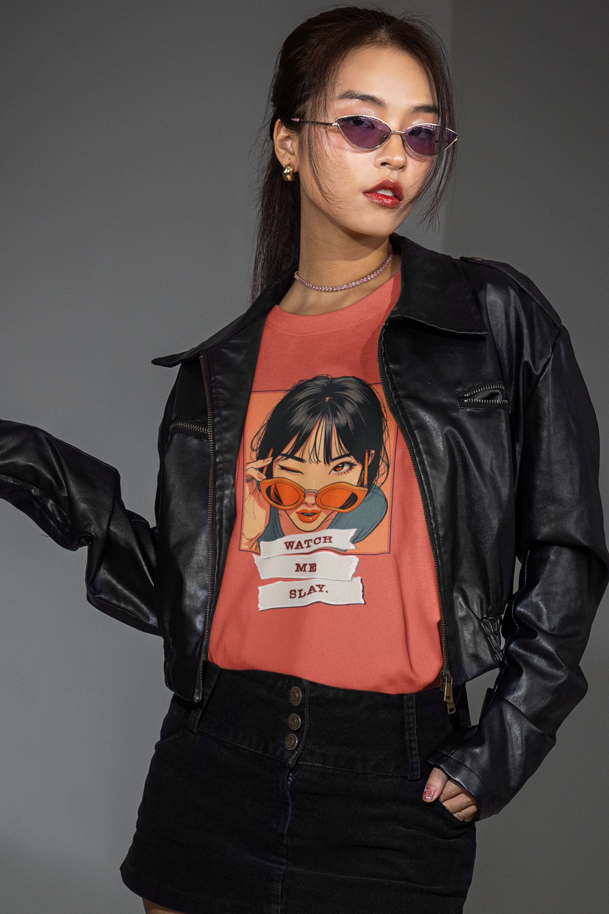woman-wearing-watch-me-slay-woman-tee-color-coral