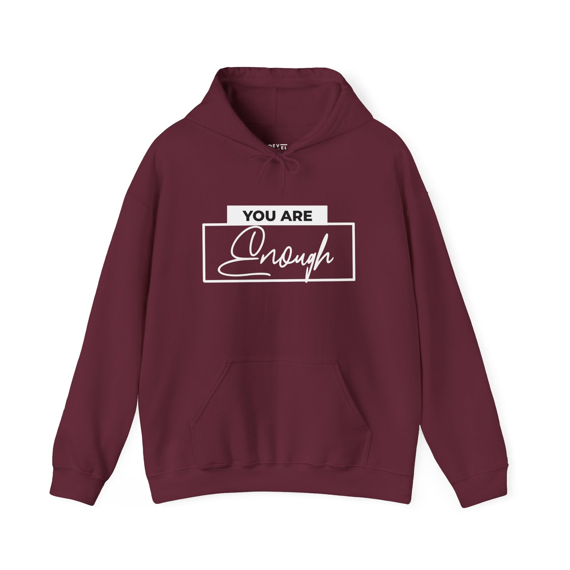 you-are-enough-front-hoodie-closeup-maroon